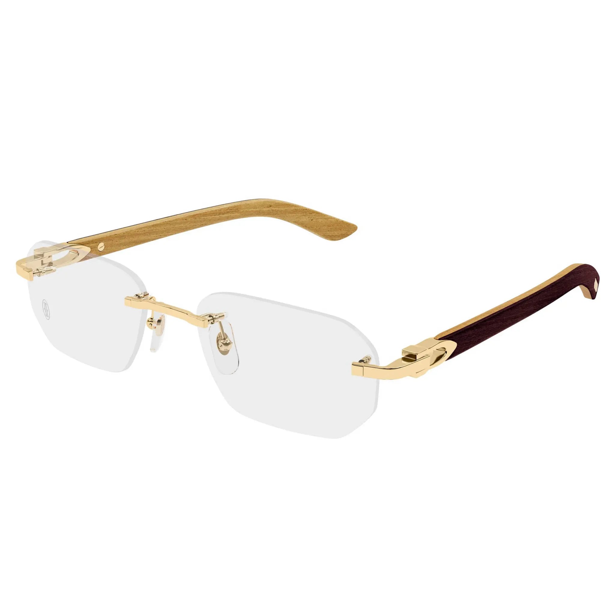 Front Side View of Cartier Eyewear CT0583O-002 Transparent Gold Rimless Sunglasses